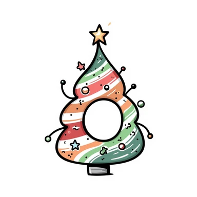 A Christmas tree in rainbow colors with an empty middle like a donut sticker