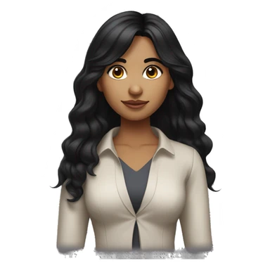 Indian girl with shoulder length wavy black hair and wispy bang with dark brow eyes wearing a modern outfit. sticker