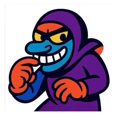 sneaky character biting a finger, colorful and dynamic sticker