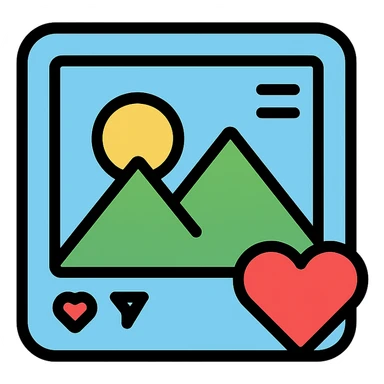 Instagram post icon with a stylized image and like symbol, modern icon style sticker
