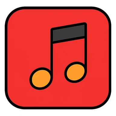 red music note app icon, flat design, bold red, music note symbol, minimal sticker