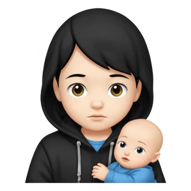baby with black hair and black hoodie sticker