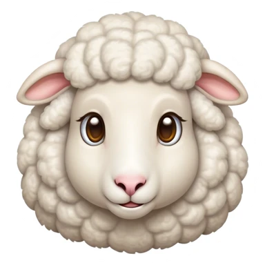 Cinematic Cute Sheep Portrait Emoji, Head tilted playfully and inquisitively, featuring a fluffy, pristine white fleece with soft, perky ears, round, sparkling gentle eyes filled with curiosity, Simplified yet irresistibly adorable features, highly detailed, glowing with a warm, friendly glow, high shine, affectionate and mellow, stylized with a touch of pastoral whimsy, bright and endearing, soft glowing outline, capturing the essence of a mischievous yet loving sheep, so playful it feels like it could graze out of the screen and into your arms! sticker