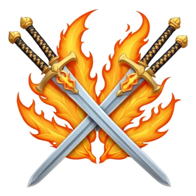 Fully golden on fire two royal swords crossed sticker