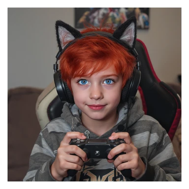 Red hair blue eye boy gaming with wolf ears sticker
