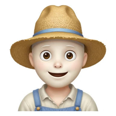 friendly ghost farmer portrait, head and shoulders only, straw hat, soft pale glow, gentle smile, cute cracked texture (not scary), cozy village vibe, warm lighting, 3D cartoon, mobile game icon style, clean background, no text, no watermark
 
 sticker