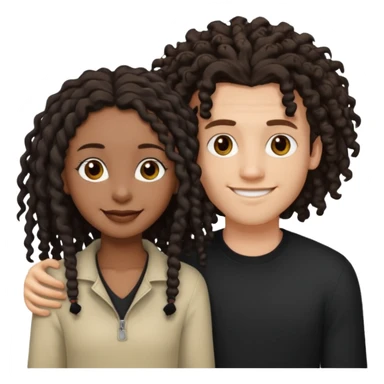 Creamy white boyfriend with medium curly dark brown hair with a dark black girlfriend with shoulder length thin curly dreadlocks sticker