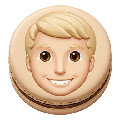 macaron pastry with the face of Macron, smiling expression sticker