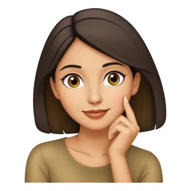 woman emoji with sly smile hand on chin thinking sticker