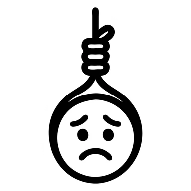 sad emoji hanging on a rope, stylized, no text, clear body language sticker