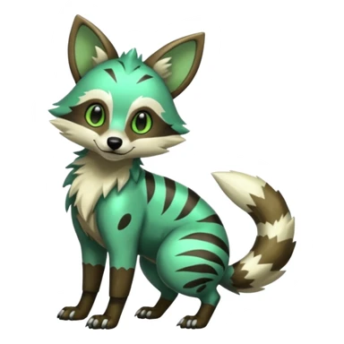 Shiny Green Glossy Silvally-Aardwolf-Tanuki-Genet-Bobcat-fusion-animal-hybrid-creature, full body sticker