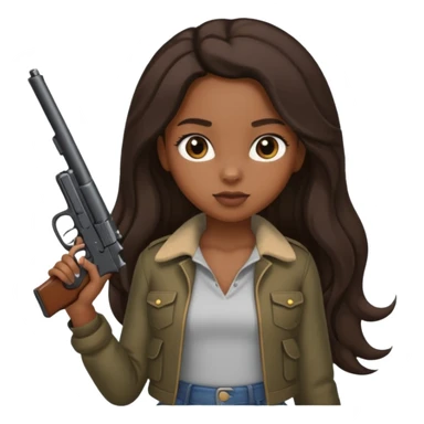 Black girl with cute clothes on with long hair and a gun ￼ sticker