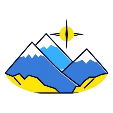 An eight-pointed star with wide wings, colored yellow, featuring a simple mountain silhouette in the center sticker