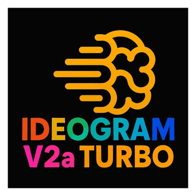 make a non gradient solid but colorful text of "Ideogram V2a Turbo", black background, add this logo too, make it good art for this sticker