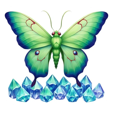 luna moth sitting on crystals sticker