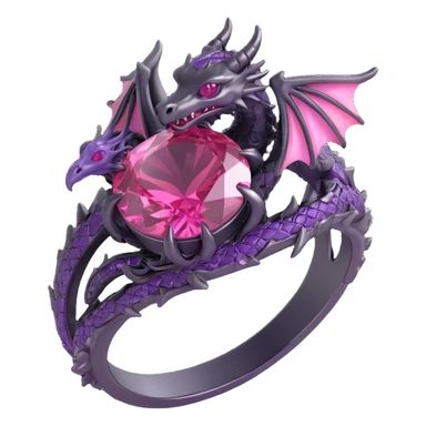 3D gothic dragon ring with pink gemstone, intricate and dark sticker