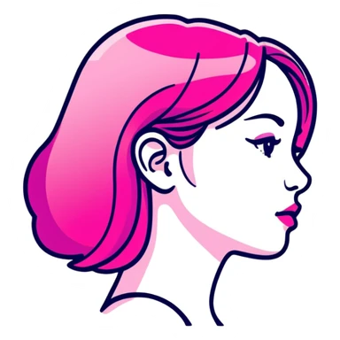 Girl in profile view with curved silhouette, transparent glass style, bright pink gradient, with highlights and shadows, minimalist design sticker
