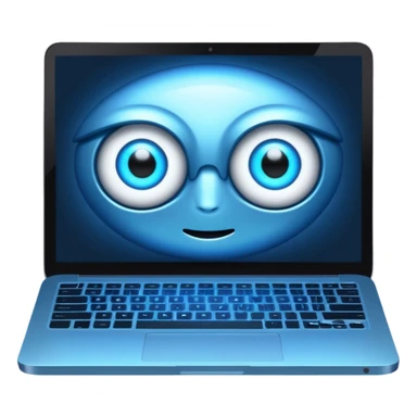 laptop with glowing eyes, AI development sticker