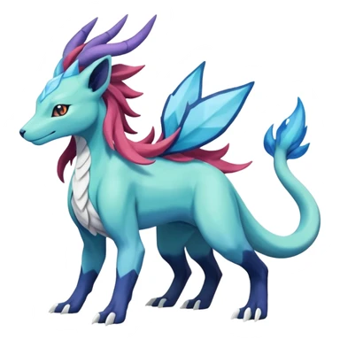 Suicune-Aurorus-Salandit-Glaceon-Meganium-fusion (full body) sticker