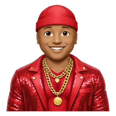 LL Cool J with red sequin jacket, shirtless with necklace sticker
