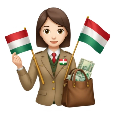 One person with Hungarian flag and one bag of money sticker