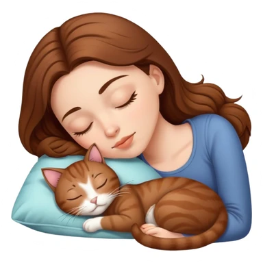 White girl brown hair sleeping with brown kitty sticker
