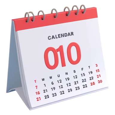 Apple-style 3D emoji icon of a calendar in perspective view, minimalistic design, only one centered date number, no month name, no weekday, no text or symbols other than the single number, realistic glossy material, soft depth, clean and detailed rendering sticker
