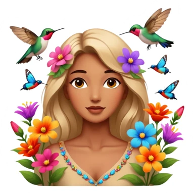La la mañana se alegra entre flores y praderas ve avanzar mariposa bella y majestuosa entre colibrís sticker