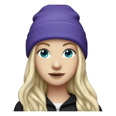 White girl, blue eyes, long teal hair, purple beanie hat, black hoodie, blue jeans, black shoes sticker