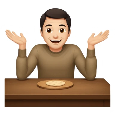 A man is laughing with his head siting on the table and his both hands are knocking the table sticker