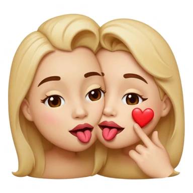 A cute circular blowing a smooch kiss and a bite on a another emoji's lip sticker