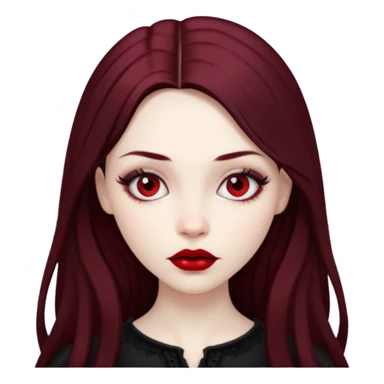 Beautiful pale skin, realistic gothic female, long hair, deep red lips sticker