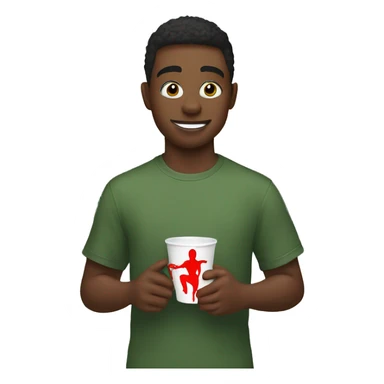 young man with cup outdoors with Spider Man suit sticker