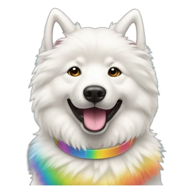 Samoyede wearing a rainbow colar sticker