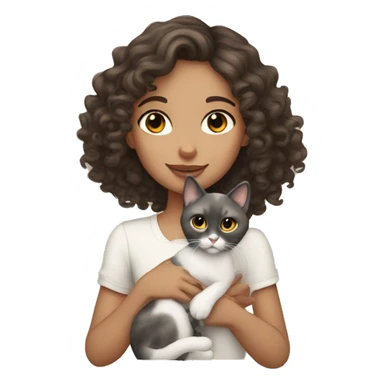 curly brunette girl gray eyes holding siamese cat sticker