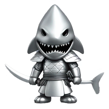 A fully silver chrome figurine of a shark in a samurai outfit. sticker