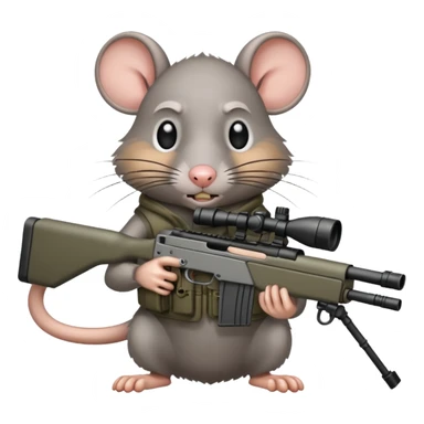 a crazed rat holding a sniper rifle sticker