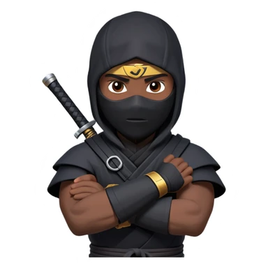 clash-of-clans-aesthetic_-cinematic-mysterious-male-ninja-portrait-emoji, rendered in a flat, vector-style with minimal shading and bold, simplified shapes, his arm is stretched out  with a head slightly turned revealing intense, focused eyes. the ninja has his arm out and perched on top of his forearm is  a black crow sticker