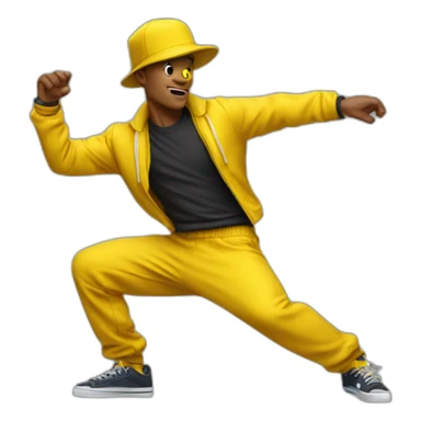 A breakdancing emoji but with that yellow face, not a person  sticker