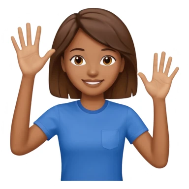 The face of an activist girl waving her hand in a blue T-shirt sticker