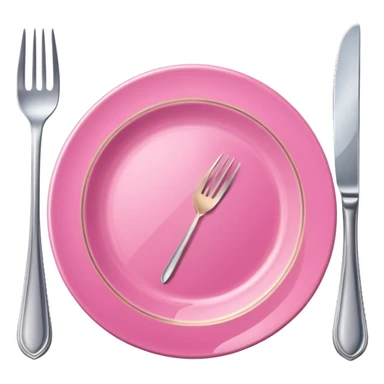 A luxurious plate with pink accents and elegant details, fork and knife sticker