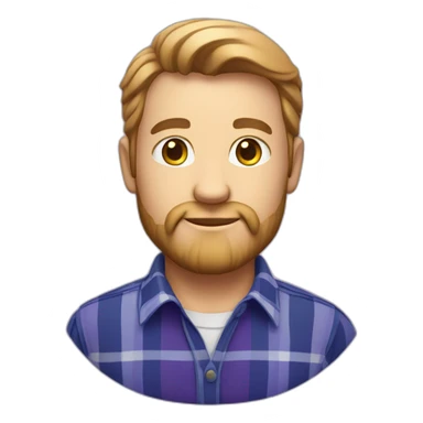 "Avatar of a white man with a light beard, wearing a blue plaid shirt, on a purple gradient." sticker
