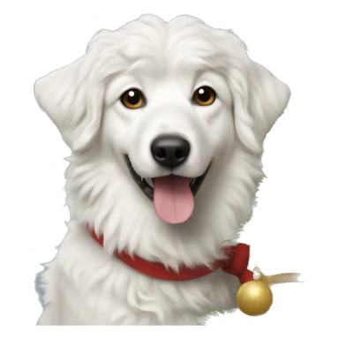 curly white dog under Christmas tree sticker