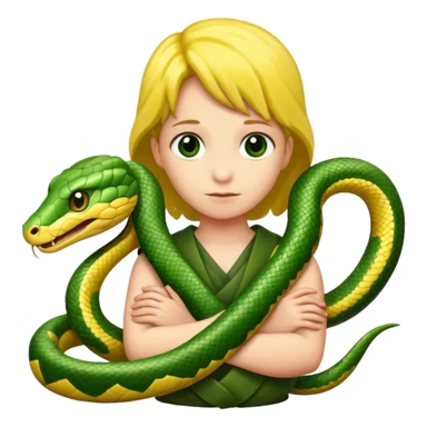 child with snake on shoulders sticker