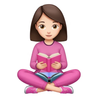 brunette reading a pink book sitting cross-legged sticker