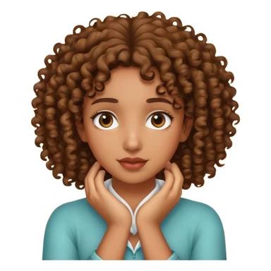 A brown girl with curly hair holding her neck with both hands. sticker