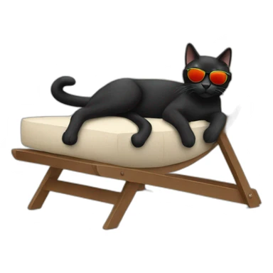 Black cat with sunglasses in lounge chair  sticker