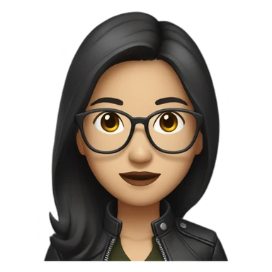 asian woman with glasses and a leather jacket with a shirt and long dark hair sticker