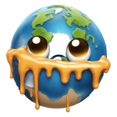 planet earth with melting juice like the melting face emoji sticker