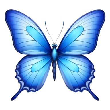 Cinematic Realistic Noble Blue Butterfly Portrait Emoji, Poised and graceful, with delicate, translucent wings rendered in vivid sapphire and indigo tones, a slender, elegant body with finely detailed textures, and gentle, reflective eyes, illuminated by soft natural light, high shine, intelligent and ethereal, styled with an air of refined natural beauty, focused and attentive, soft glowing outline, capturing the essence of a watchful and confident blue butterfly that appears to flutter out of the screen with effortless grace! sticker